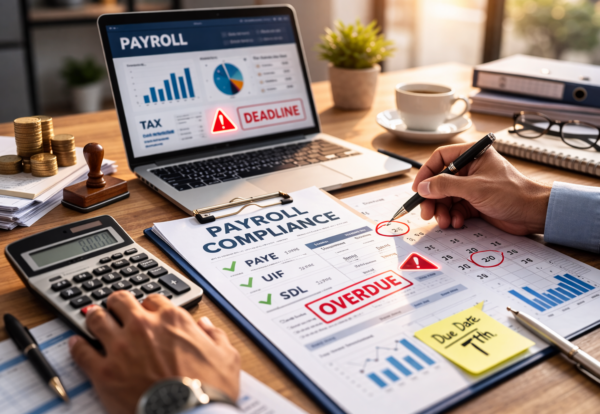 Payroll compliance desk in sunny office